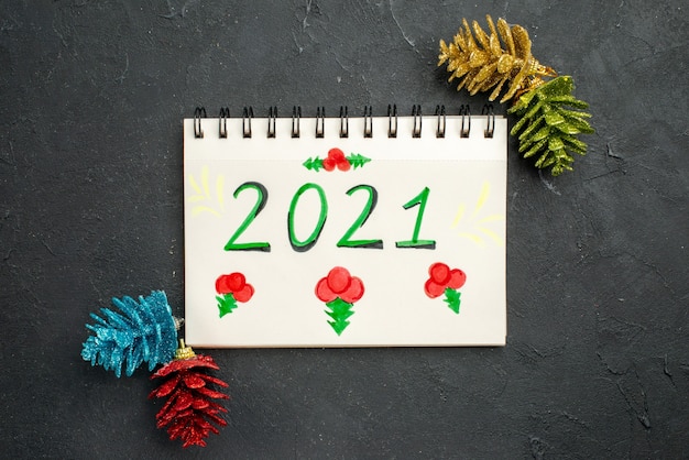 Free photo 2021 number on notebook with decoration, new year