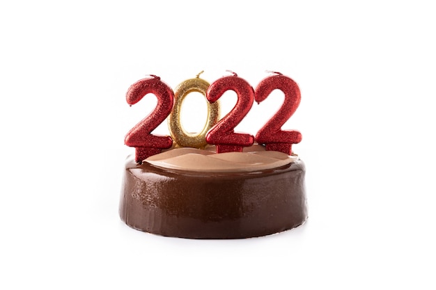 Free photo 2022 cake and ornaments isolated on white background. new year concept.