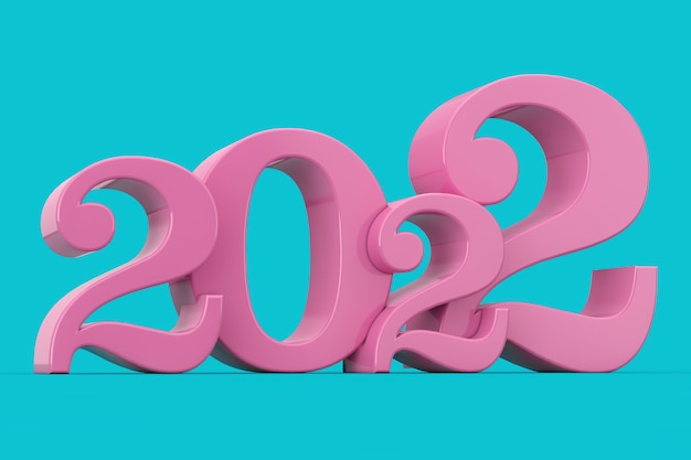 2022 new year pink sign in duotone style on a blue background. 3d rendering