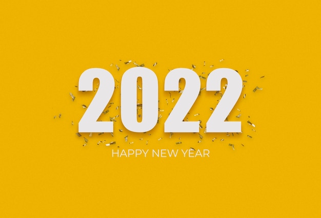 2022 white sign over yellow confetti on a yellow background