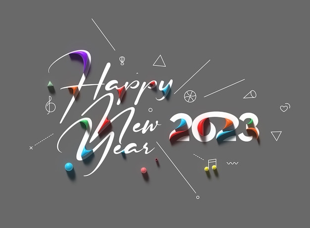 2023 Happy New Year 3D Text Typography Design Element Flyer Poster Wallpaper Background.