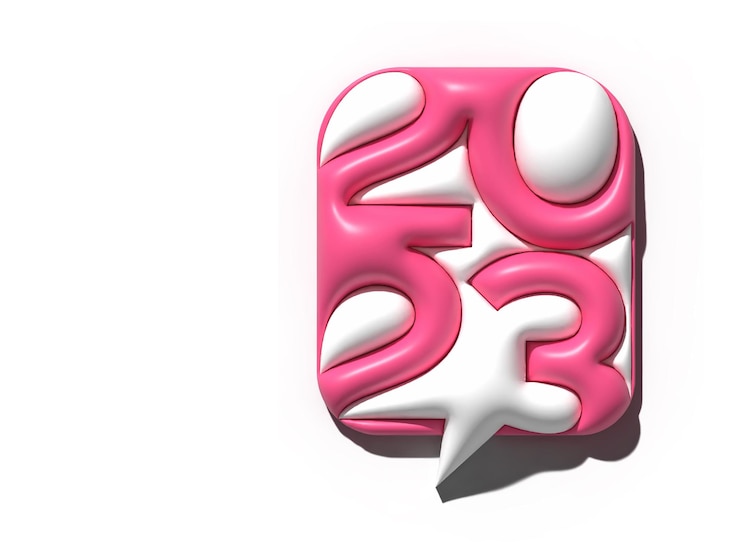 Free Photo 2023 happy new year 3d text typography design element