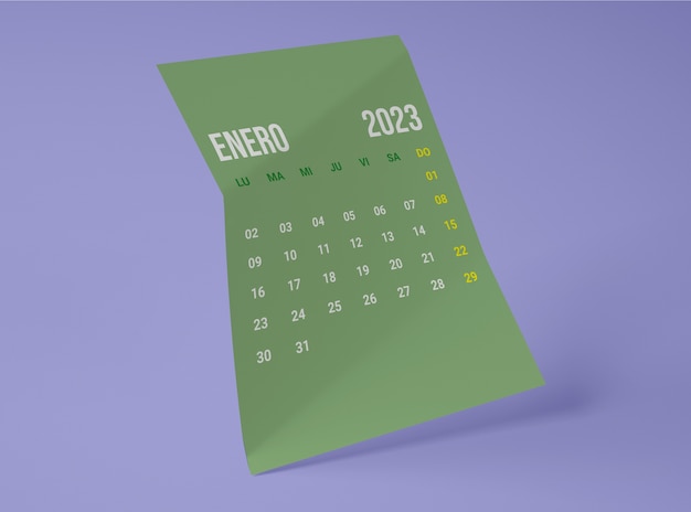 Бесплатное фото Ежемесячный календарь 2023 года натюрморт