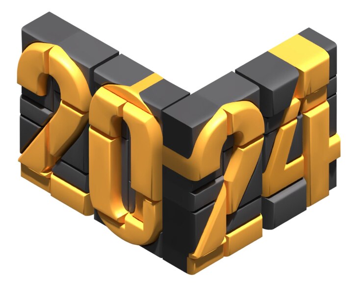 Free Photo 2024 alphabet number 3d render isometric abstract shape with dark gray orange color