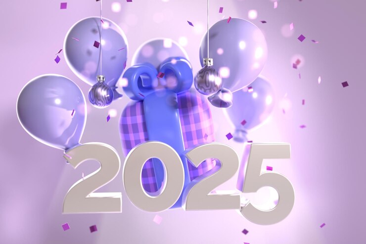 무료 Photo 선물과 풍선과 함께 2025 년 새해 배경
