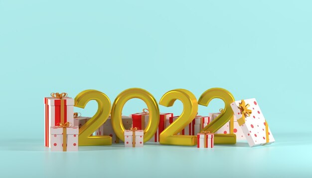 3d 2022 new year background with gift box