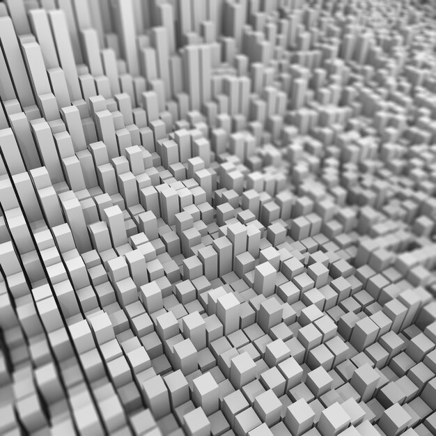 3D abstract bacground of extruding cubes with shallow depth of field