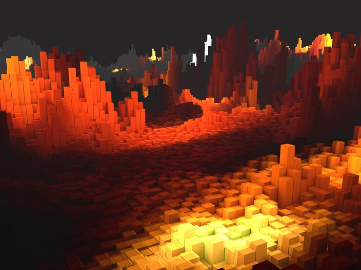 Free Photo 3d abstract background with landscape of extruding cubes