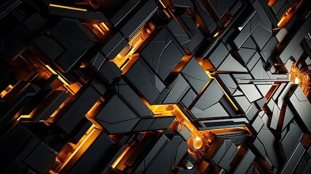 3D Abstract colorful black and gold gaming wallpaper with sharp edges