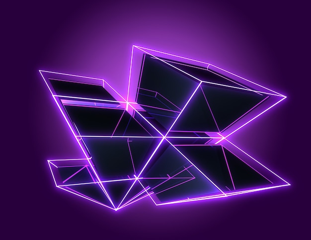 3d abstract cubes background with neon lights . 3d illustration3