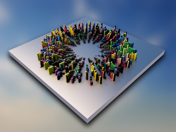 Free Photo 3d abstract design with colourful extruding cubes