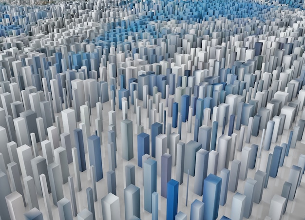 3D abstract landscape of pixel cubes extruding