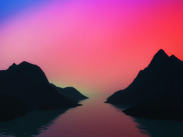 Paesaggio astratto 3d con cielo colorato
