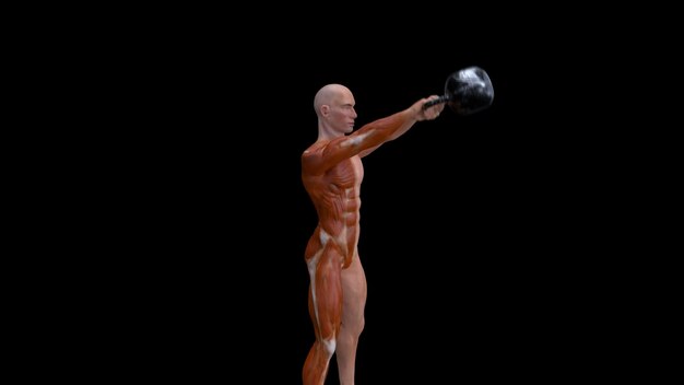 3D abstract man doing kettlebells