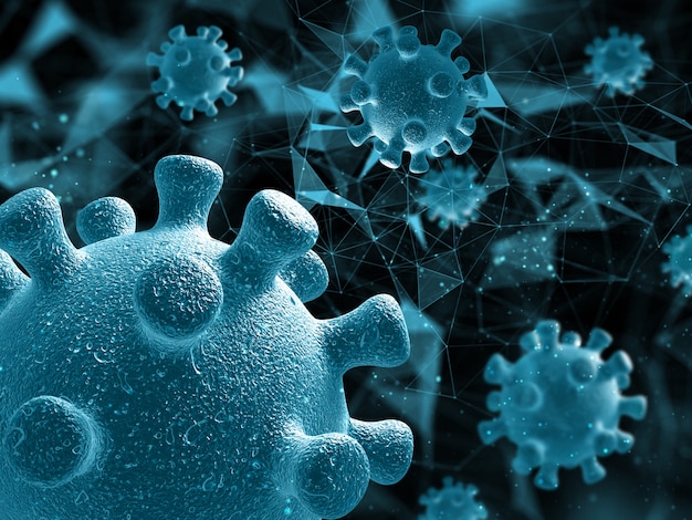 3D 추상 의료 배경과 바이러스 세포의 클로즈업