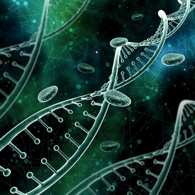 低ポリ背景にDNA鎖を持つ3D抽象的な医療の背景
