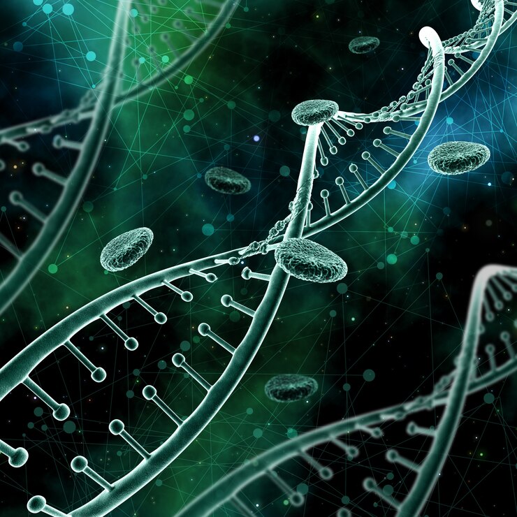 Free Photo 3d abstract medical background with dna strands on a low poly background