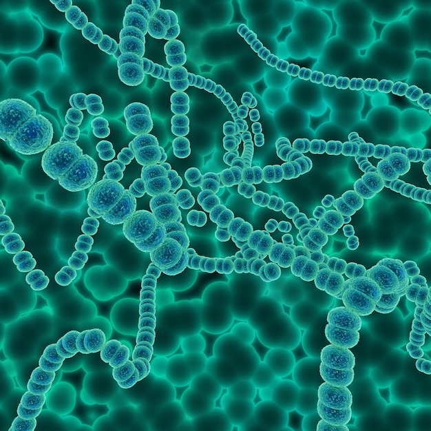 무료 사진 strep a 바이러스 세포가 있는 3d 추상 의료 이미지