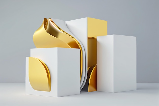 3d abstract podium minimal geometric white and gold background generative ai