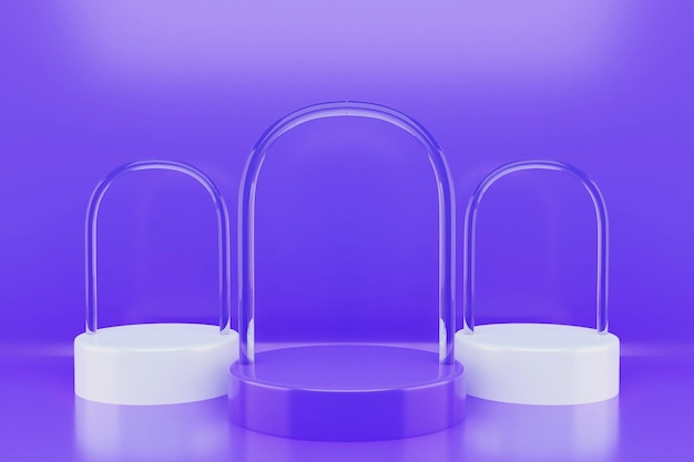 紫色の表彰台のモックアップと3d抽象的な紫色のシーン