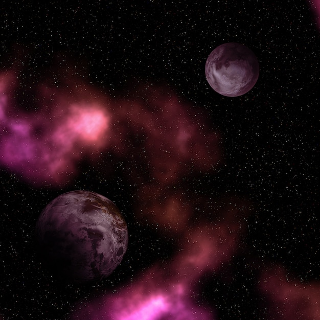 3D abstract space scene with planets