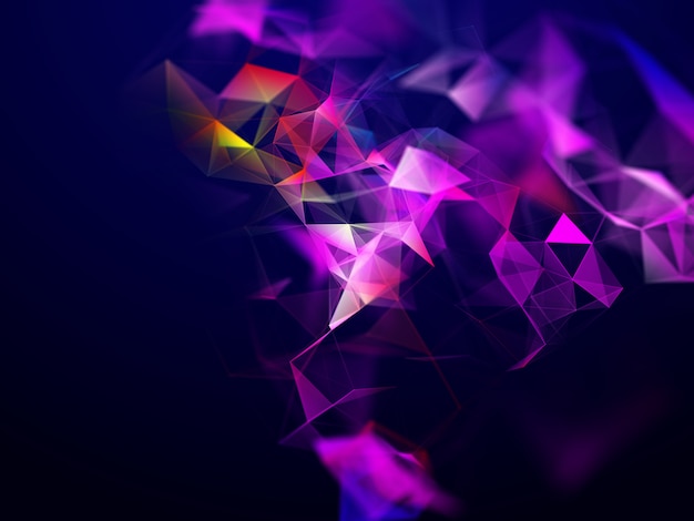 3D abstract techno background with low poly plexus design