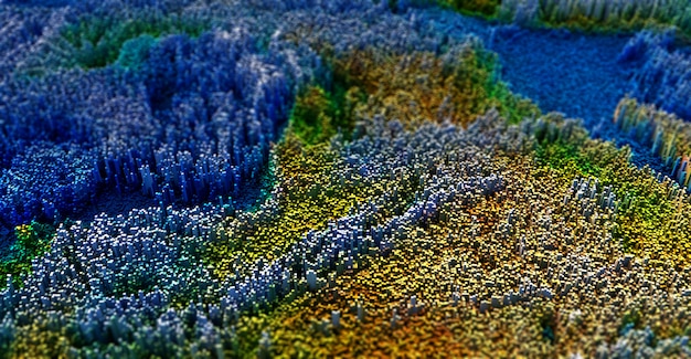 Бесплатное фото 3d абстрактный топографический пейзаж с выдавливанием кубов