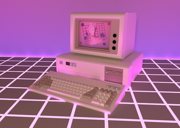 3d aesthetics with shapes in vaporwave style