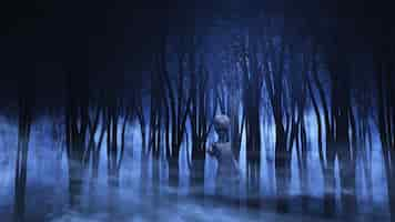 Free photo 3d alien in a foggy forest