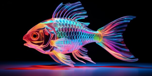 3D 동물 모양은 밝은 홀로그램 색으로 빛납니다.