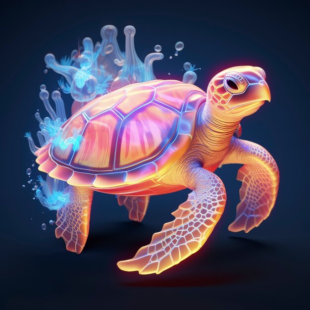 3d animal shape glowing with bright holographic colors