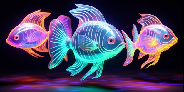 Foto gratuita forma di animale 3d luminosa con colori olografici luminosi