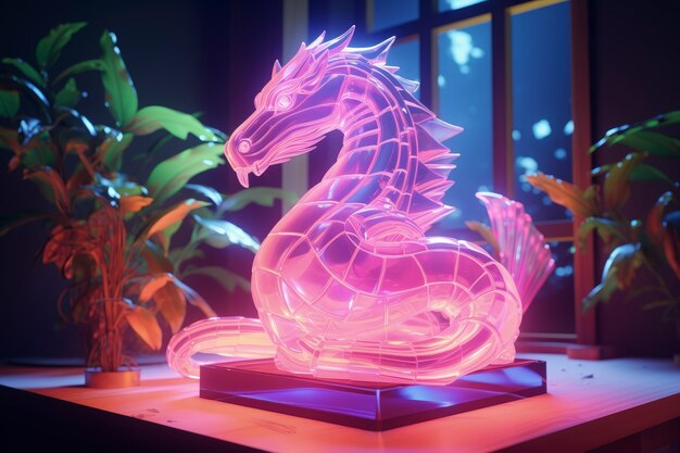 3d animal shape glowing with bright holographic colors