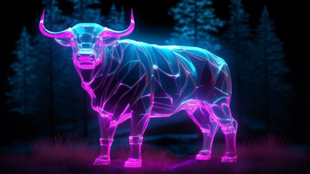 3d animal shape glowing with bright holographic colors