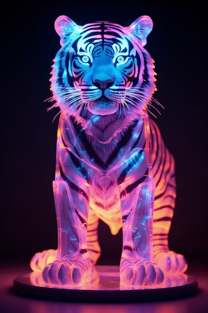 Трехмерная форма животного светит яркими голографическими цветами