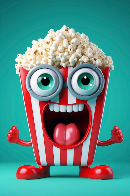 Foto gratuita coppa di popcorn del cinema di cartoni animati 3d