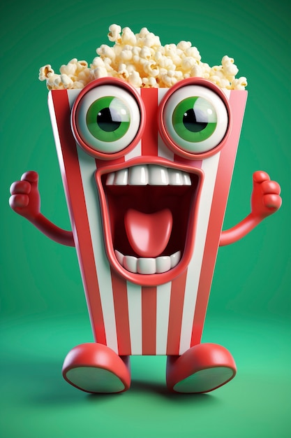 Foto gratuita coppa di popcorn del cinema di cartoni animati 3d