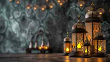 Free photo 3d arabic lanterns for islamic ramadan celebration