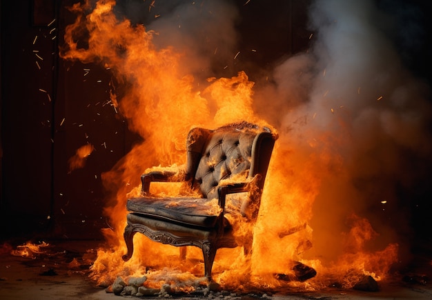 Free photo 3d armchair on fire with flames