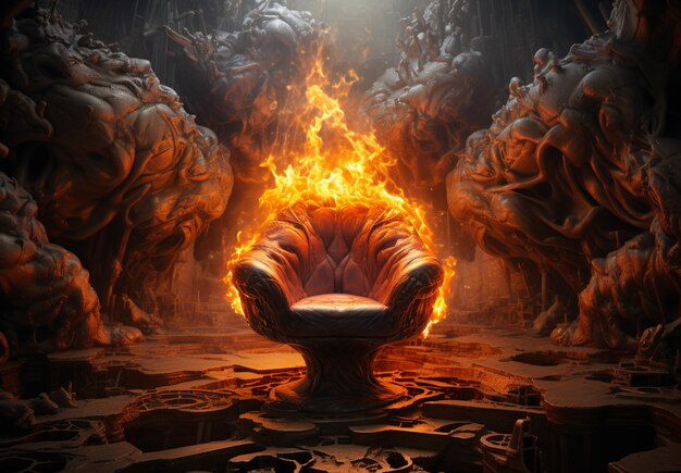 3d armchair on fire with flames