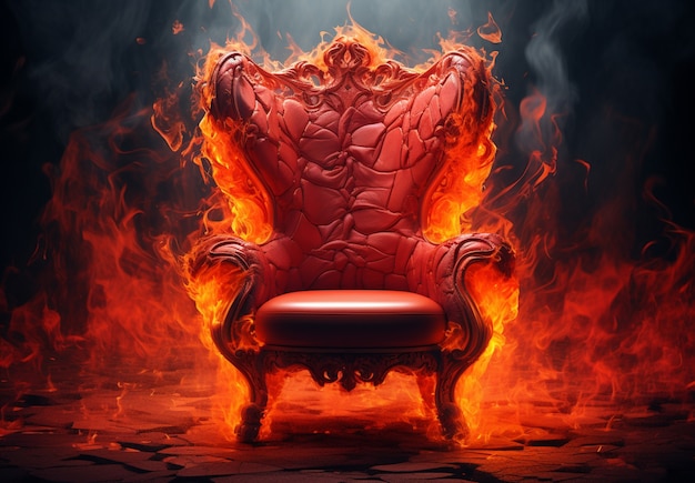 3d armchair on fire with flames