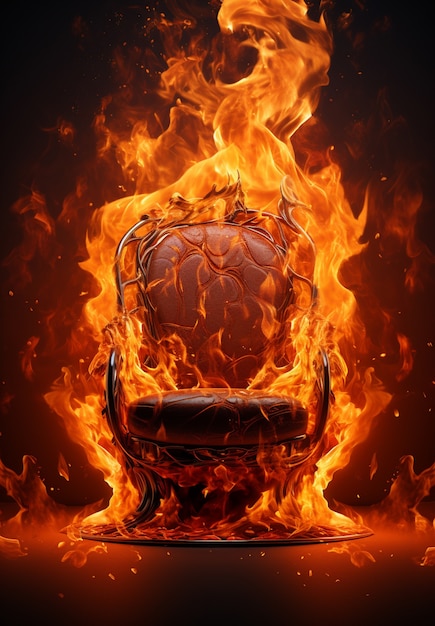 Бесплатное фото 3d кресло в огне с пламенем