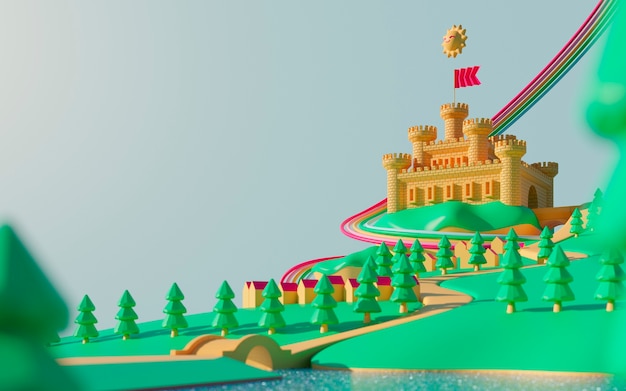 Foto gratuita sfondo 3d per bambini con castello