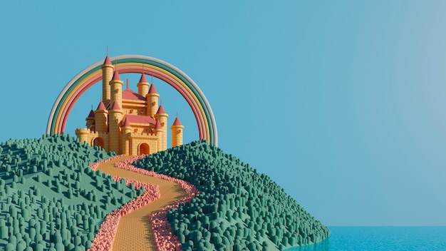 Бесплатное фото 3d фон для детей с замком
