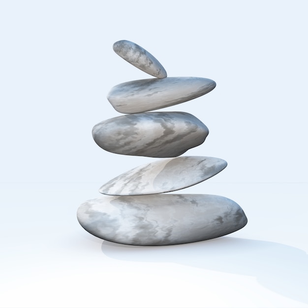 3D balancing pebbles on a plain background