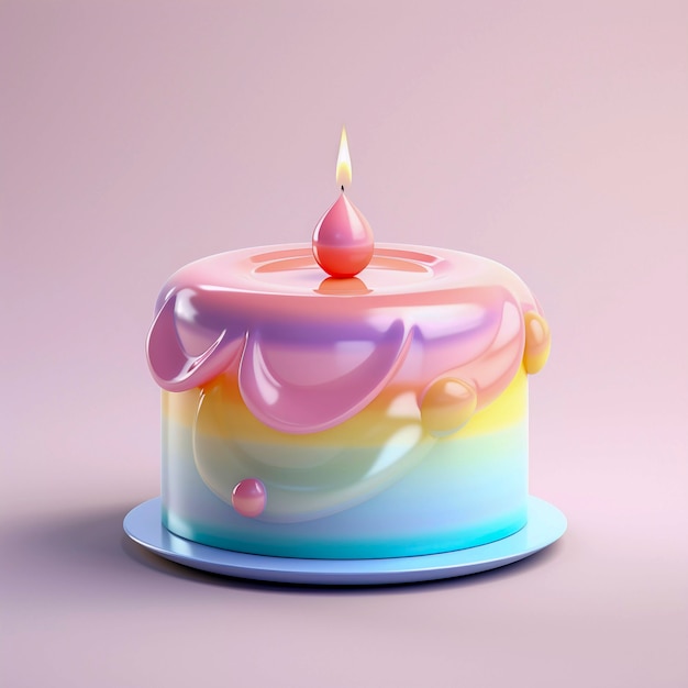 무료 사진 위에 촛불이 켜진 3d 생일 케이크