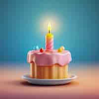 Free photo 3d birthday cake with lit candle on top