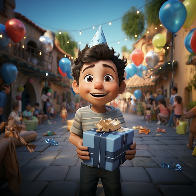 Foto gratuita illustrazione di cartoni animati per la celebrazione del compleanno 3d