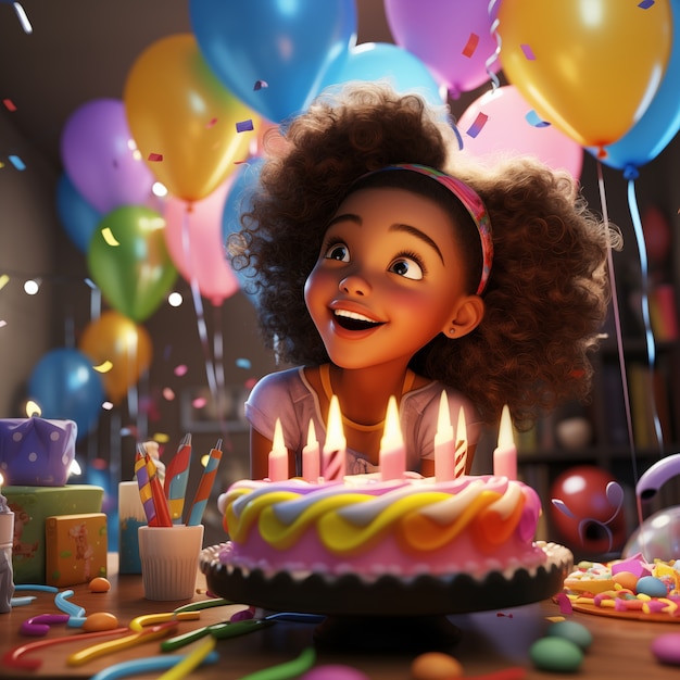 Foto gratuita illustrazione di cartoni animati per la celebrazione del compleanno 3d