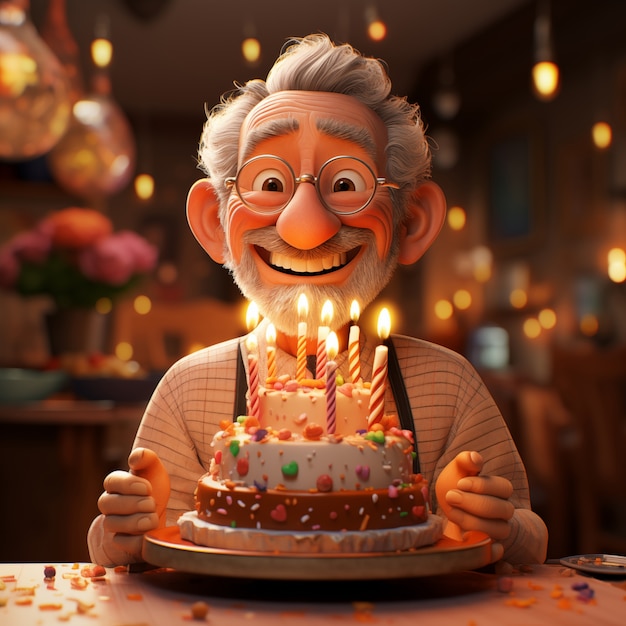 Foto gratuita illustrazione di cartoni animati per la celebrazione del compleanno 3d